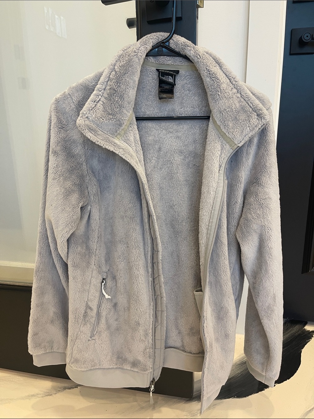 The North Face Plush Zip-Up Jacket in Light Gray